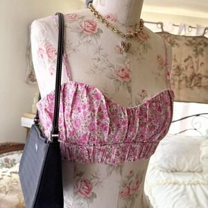 alamour‎ pink floral dainty crop top bralette womens size xxs